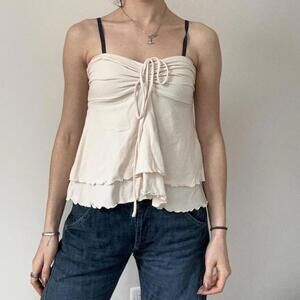 Women's Cream and Tan Crop-top